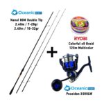Combo Spinning Oceanic Team Naval 80M Double Tip ( 2.40m / 7-28gr & 10-32gr ) + Oceanic Team Poseidon 3000LW + Ryobi Colorful x8 Braid 120m Multicolor